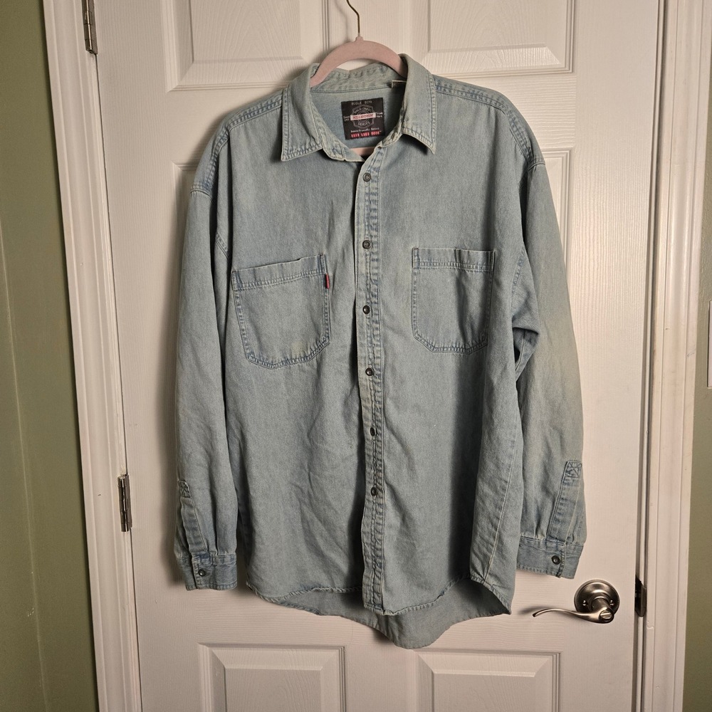 Vtg Denim Bugle Boy Size XXL Y2K Grunge Work Shirt 90s Y2K Oversized Thrashed